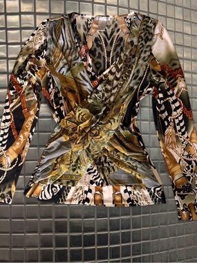 Alberto Makali Multicolor Faux-Wrap Animal & Chain Print V-Neck Top